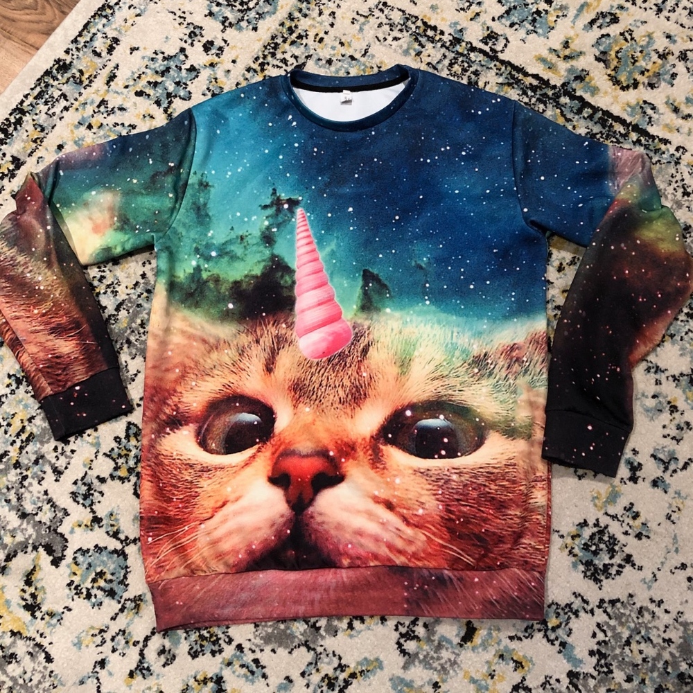 Aifuniee Unicorn Cat Sweatshirt. Size Large
